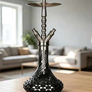 Moderno Set de Hookah de Acero Inoxidable con Base de Vidrio Negro, Manguera y Cazoleta para Fumar Shisha - Product Image 5