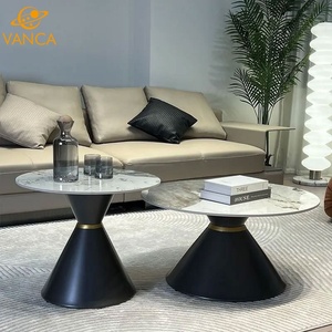 Modern Stone Coffee <strong>Table</strong> Set With High <strong>Gloss</strong> Lacquer Finish Round <strong>Nesting</strong> Coffee <strong>Table</strong> for Living Room - Product Image 5