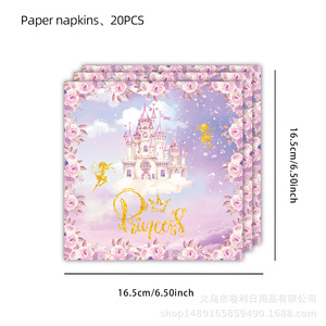 Décorations de fête d'anniversaire Princesse Rose : Assiettes en papier, gobelets, serviettes, nappe, bannière, ensemble de vaisselle jetable pour anniversaire - Product Image 3