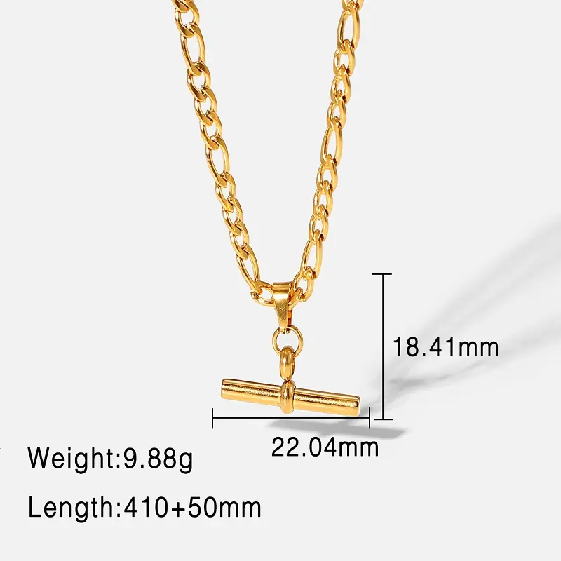 Modieuze T-Bar Hanger Ketting Rvs Staal 18K Vergulde Figaro Cuban Ketting Ketting T-Bar Ketting