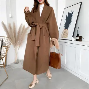 Wholesale 2021 Autumn and Winter New Solid Color Lace-up Thick Sweater Cardigan Jacket Long Alpaca Knit Lazy Women Coat
