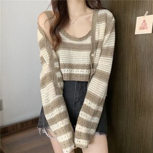 Women's Striped Knitted Top Niche Pure Desire Chic Summer Autumn Sling Two-Piece Set Casual Style Hot <strong>Girl</strong> Short Design - Product Image 2