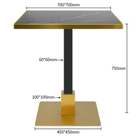 Table carrée de luxe en porcelaine noire avec bordure en acier inoxydable doré titane brossé, base en métal, table de café, restaurant, bistrot