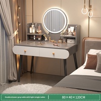 Table de toilette moderne en bois éclairée avec miroir et étagère, 2 tiroirs, bureau de maquillage, meuble de chambre, blanc et gris, organisateur de rangement