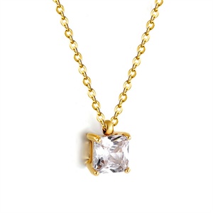 High End Jewelry Vintage Gold Plated <b>Titanium</b> Steel Geometric square Zircon Pendant Necklace - Product Image 2