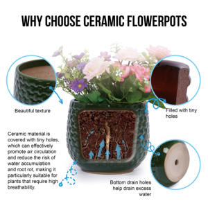 Ensemble de 3 pots de fleurs en céramique MDJ, vert foncé, glaçure brillante, ronds, pour l'intérieur et l'extérieur, style moderne minimaliste - Product Image 4