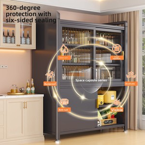 Meuble de <span class=keywords><strong>rangement</strong></span> de cuisine moderne en acier, hauteur réglable, avec porte <span class=keywords><strong>coulissante</strong></span>, sur pied, multi-niveaux, <span class=keywords><strong>armoire</strong></span> intégrée - Product Image 5