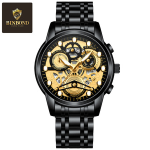 Fenzun Men's Automatic Skeleton Quartz Watch 4088 Analog 30M Waterproof Luminous Stainless Steel Band Deployment Clasp - Product Image 5