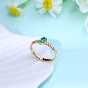 Bague de fiançailles personnalisée en or massif 18 carats avec émeraude taille poire, cadeau pour anniversaire de mariage, fête, Saint-Valentin, petite amie - Product Image 5