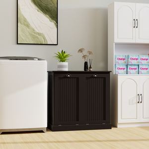 Two Compartment Tilt Out <b>Laundry</b> Sorter Cabinet Black Storage Organizer For Home Use - Product Image 3