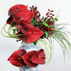 Flores Artificiales de Palma Roja y Grulla de Fuego, Decoración para Bodas, Fiestas, Hogar y Oficina, PU, Pequeñas, DIY, Ramo de Novia, Arreglos Florales - Product Image 6