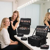 Valise de Maquillage Roulante Grande Capacité Relavel 4 en 1, Chariot de Voyage pour Artistes avec 7 Petites Trousses, Trousse Cosmétique en Toile Noire