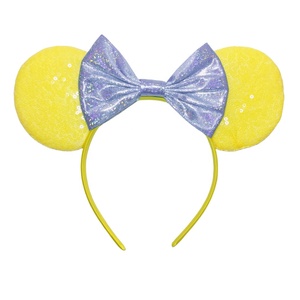 Hợp thời trang long lanh màu vàng Chuột Tai Headband Sequins 5 "Bow Boutique hairband cô gái Lễ Hội Đảng Phụ kiện tóc - Product Image 4