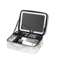 Trousse de maquillage avec doubles poignées supérieures, portable, idéale pour les voyages, avec support pour pinceaux intégré