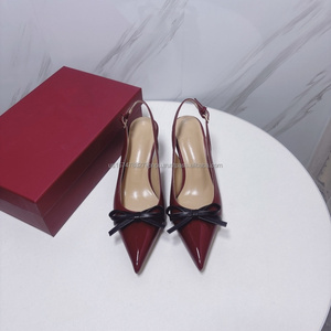 Boîte rouge paquet bout pointu été mode talons aiguilles pompes haute dames loisirs luxe femmes sandales à talons hauts - Product Image 3