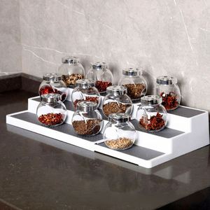 Modern 3 Tier Expandable Foldable Spice Rack Organizer Adjustable Length <b>for</b> <b>Kitchen</b> Cabinet Plastic Multi-functional <b>Storage</b> - Product Image 4