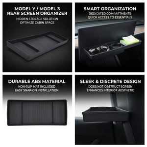 ช่องเก็บของด้านหลังหน้าจอคอนโซลกลางรุ่นรีเฟรชของรถยนต์ Model Y 3 พร้อมถาดใส่กระดาษทิชชู่และอุปกรณ์เสริมอื่นๆ ทำจากพลาสติก - Product Image 5