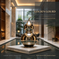 Grande statue de gourde en métal, sculpture en acier inoxydable poli miroir pour la décoration intérieure de hall d'hôtel et les éléments aquatiques
