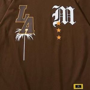 Camiseta Holgada de Hip Hop con Estampado de Palmera y Estrella, Estilo Gótico, Manga Corta, Informal, con Detalles de Parches, Color Marrón - Product Image 5