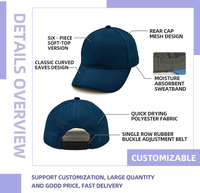 Sombrero de malla deportiva de golf de poliéster estructurado con logotipo personalizado del fabricante, gorra de béisbol en blanco perforada con agujero cortado con láser