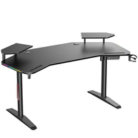 Bureau de jeu extensible en bois moderne avec surface en fibre de carbone, bande lumineuse RVB pour chambre à coucher, bureau à domicile, utilisation en e-sport, bureau d'ordinateur