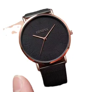 제네바 새로운 남성용 쿼츠 스틸 메쉬 벨트 어려운 패션 인기있는 간단한 초박형 시계
