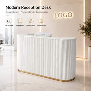<span class=keywords><strong>Comptoir</strong></span> de réception cannelé avec base dorée pour salon de beauté, moderne, vente en gros, directement de l'usine, logo personnalisé - Product Image 1