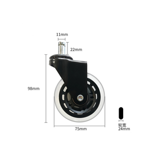 Moderne 3 Zoll 75mm <span class=keywords><strong>PU</strong></span> Material Soft Chair Wheel Hot Sale 11*22mm Black Roller Polyurethan Dreh möbel Caster für Stühle - Product Image 4