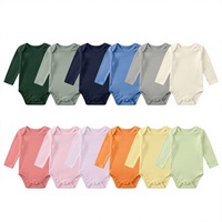 Combinaison pour bébé nouveau-né en coton tricoté, multicolore, à manches longues, col enveloppe, fermeture à boutons triangulaires, style décontracté