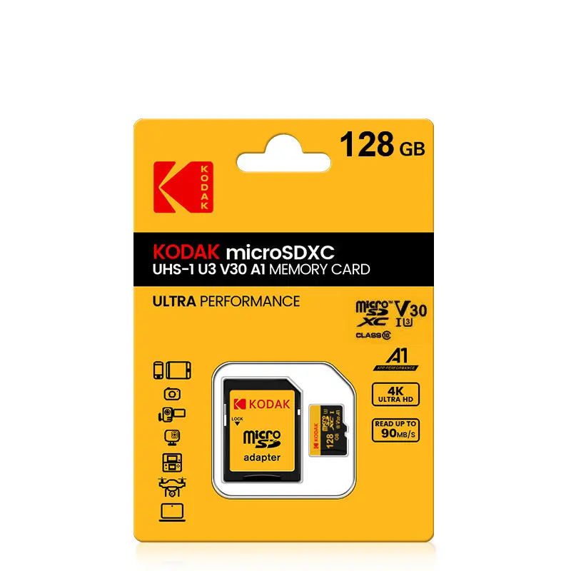 Kodak 100% Original Classe 10 U3 Cartão De Memória V30 128GB Cartão SD 4K Cartão De Memória HD Com Adaptador SD