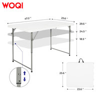 Table à manger pliante rectangulaire portable WOQI, design pliable à moitié pour gagner de la place et poignée de transport, intérieur et extérieur