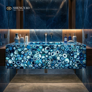 Évier en agate bleue naturelle avec option rétroéclairée, <span class=keywords><strong>lavabo</strong></span> de salle de bain translucide illuminé - Product Image 3