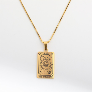 Collar de Cadena de Eslabones de Acero Inoxidable Chapado en Oro de Alta Calidad con Colgante de Cartas del <span class=keywords><strong>Tarot</strong></span> Resistente al Agua, Joyería de Moda al por Mayor - Product Image 3