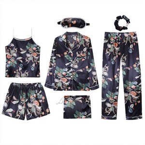 Ensemble de <span class=keywords><strong>pyjama</strong></span> rose à rayures en soie pour femme, vêtements de nuit, vêtements d'intérieur, 7 pièces - Product Image 5
