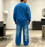 Pantalones de chándal acampanados de algodón 100% con lavado ácido y estampado puff, estilo streetwear personalizado, de pierna ancha para hombre
