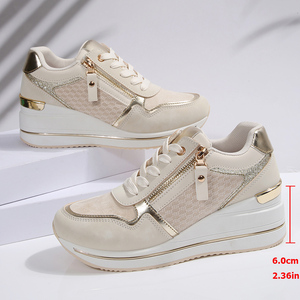 Chaussures de sport décontractées pour femmes, en maille <span class=keywords><strong>blanche</strong></span>, plateforme, accents dorés, douces, respirantes, tendance mode quotidienne, durables - Product Image 6