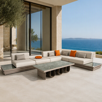 Ensemble de canapés modulaires de qualité commerciale pour patio, résistant à l'eau, avec sièges profonds, table basse en marbre, mobilier pour hôtel et complexe hôtelier