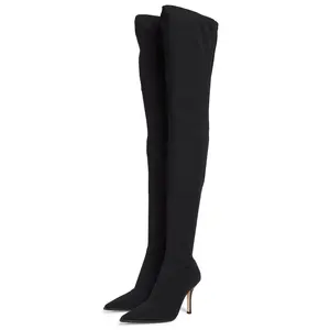 Stretch Women Thigh High Sock Legging Boots Black Over The Knee High Boot Ladies Long Tall Winter Shoes 2023