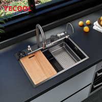Évier de cuisine en acier inoxydable multifonctionnel avec robinet cascade