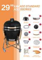 Barbecue fumoir en céramique Auplex 29 pouces avec thermomètre, chariot et gril Kamado pour jardin extérieur, terrasse et cuisine domestique