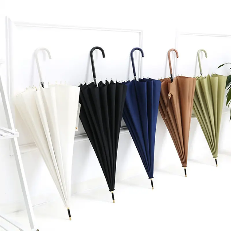 LOTUS Japanese Style Retro Simple popular solid color straight umbrella fiberglass shaft wood handle man and women umbrellas