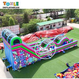 Toboggan gonflable tropical à double piste de 61 pieds de long avec parcours d'obstacles, idéal pour les courses de défi, à vendre - Product Image 6