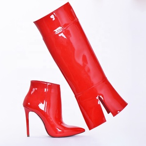 Bright Patent Stiletto Style High Slim Heels Shoes Women Pointed Toe 2 Wear Ways Removable Upper Knee High <b>Boots</b> - Product Image 2