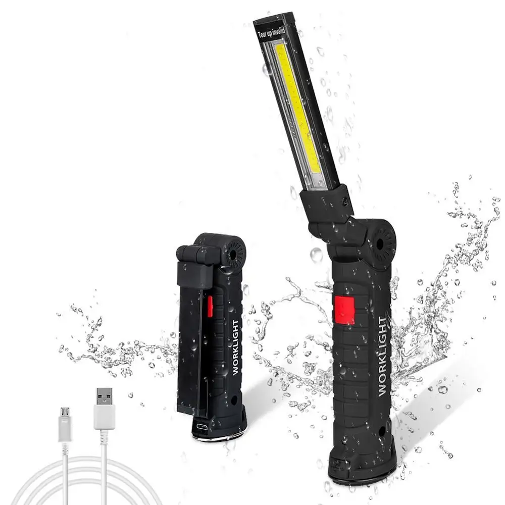 Customized Rechargeable Led Flashlight Torch Foldable Working Light with Magnet & Hook