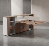 Workstation Eksekutif Minimalis Modern untuk 2 Orang, Papan Partikel Kayu Solid, Ketinggian Dapat Disesuaikan, Kipas Pendingin Layar, CPU
