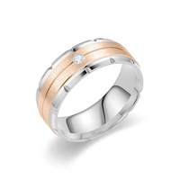 Bague large en acier inoxydable avec zircon unique, bord brossé géométrique, en stock, bijoux de mode pour hommes