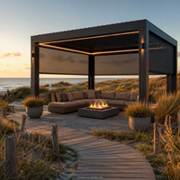 Pergola bioclimatique de luxe en aluminium avec toit à lames motorisées et éclairage LED, pavillon de jardin haut de gamme pour villa