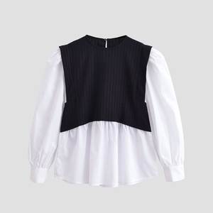 PB&amp;ZA Women 2025 Autumn New Fashion Two <strong>Fake</strong> Pieces with Splicing Blouses Vintage Long Sleeve Female Shirts Blusas Chic Tops - Product Image 1