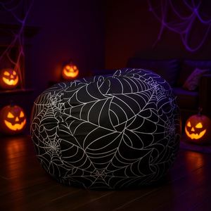 Canapé pouf en tissu doux Spiderweb noir et blanc, 3 pieds, décoration d'Halloween, ovale, une place - Product Image 2