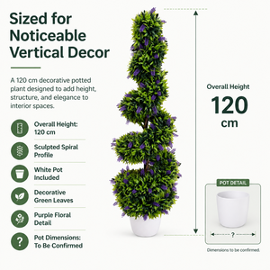 Arbre artificiel en spirale de lavande de 120 cm dans un pot blanc, feuillage vert, fleurs violettes, pour patio, mariage, décoration intérieure - Product Image 5